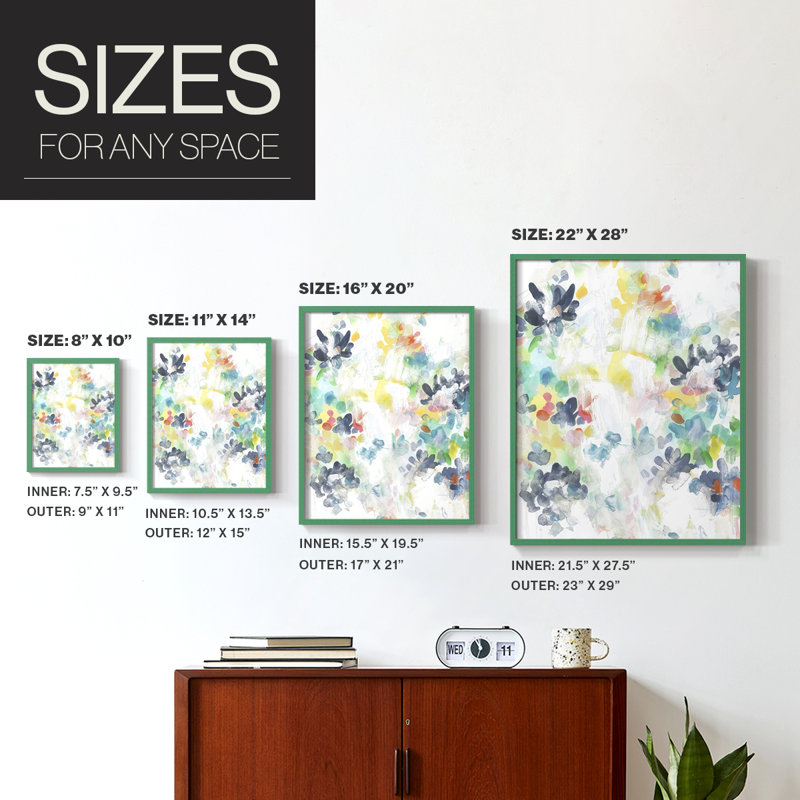 «Wall Flower Patterns II», reproduction encadrée - bois massif, H 11 po x l 9 po, Vert