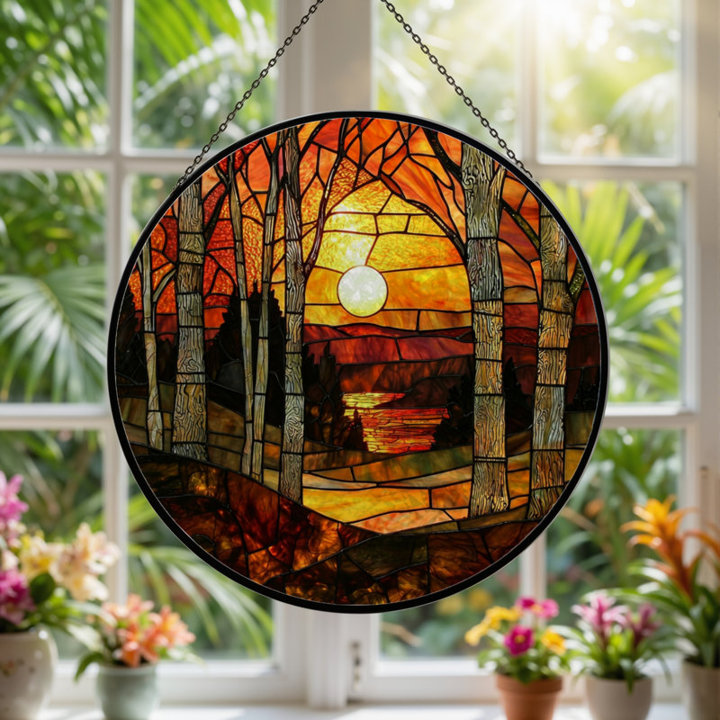 Panneau de vitrail en bois coloré H 7,8 po, 7.8" H x 7.8" W