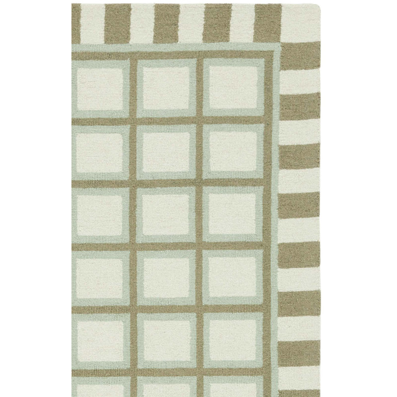 Rei Hand Tufted Wool/Cotton Geometric Rug in Green/Ivory, Rectangle 6' x 9'