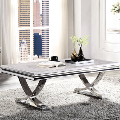 Table basse à plateau biseauté 18 mm avec structure en métal et base à piédestal, l 51 po x l 27 1/2 po, H 18 po, finition une pièce incluse, unité