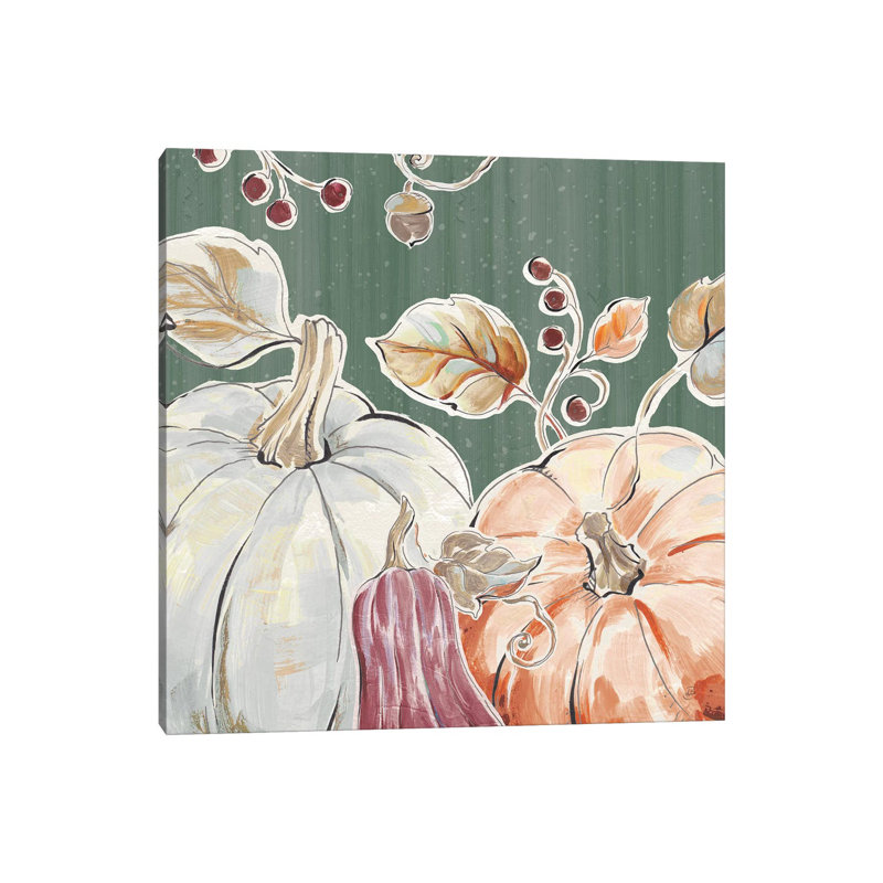 Pumpkin Patch II Dark by Daphne Brissonnet - Painting on Canvas, Wrapped Canvas, 30.48 cm H x 30.48 cm W