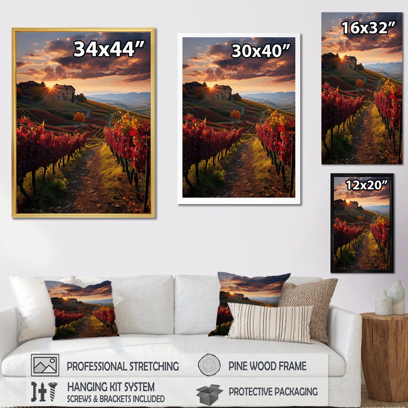 Scenic Whimsical Vineyard I - Landscape & Nature Canvas Art Print, H 20 po x l 12 po x P 1 po, Cadre photo noir