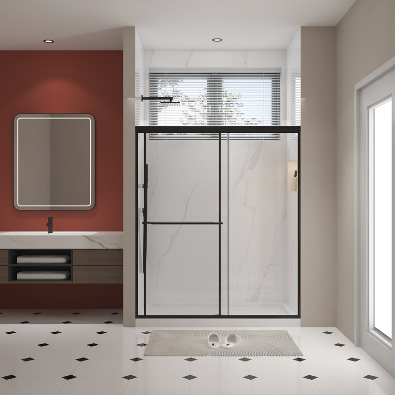 Porte de douche sans cadre 60 po x l 70 po x H 70 po, Noir mat