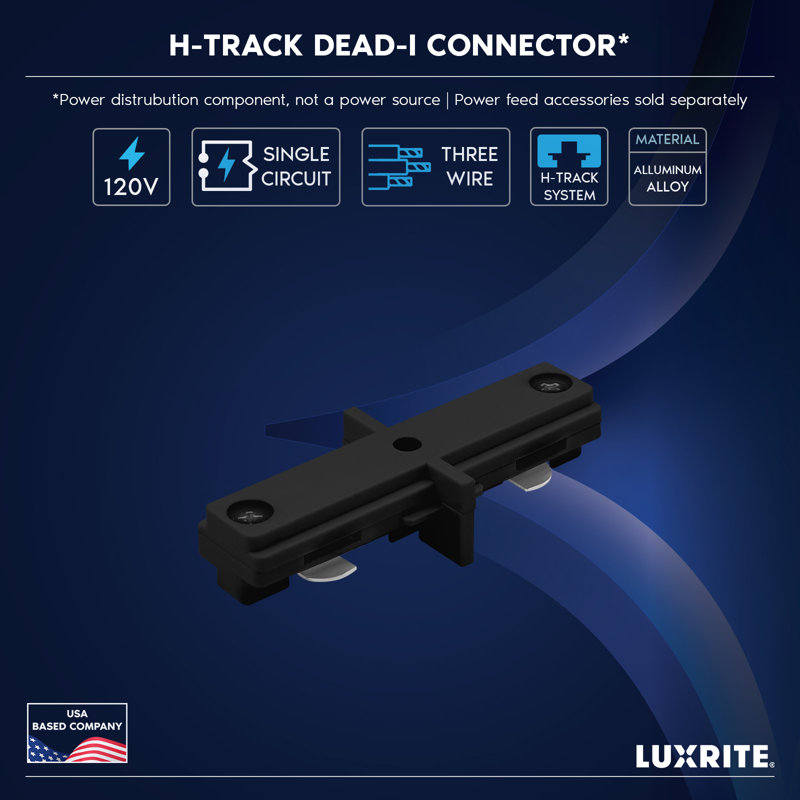 Connecteur Luxrite H-Track, connecteur à 3 fils droit, système de distribution de type H 120V, composant de distribution d'énergie, paquet de 6 noir