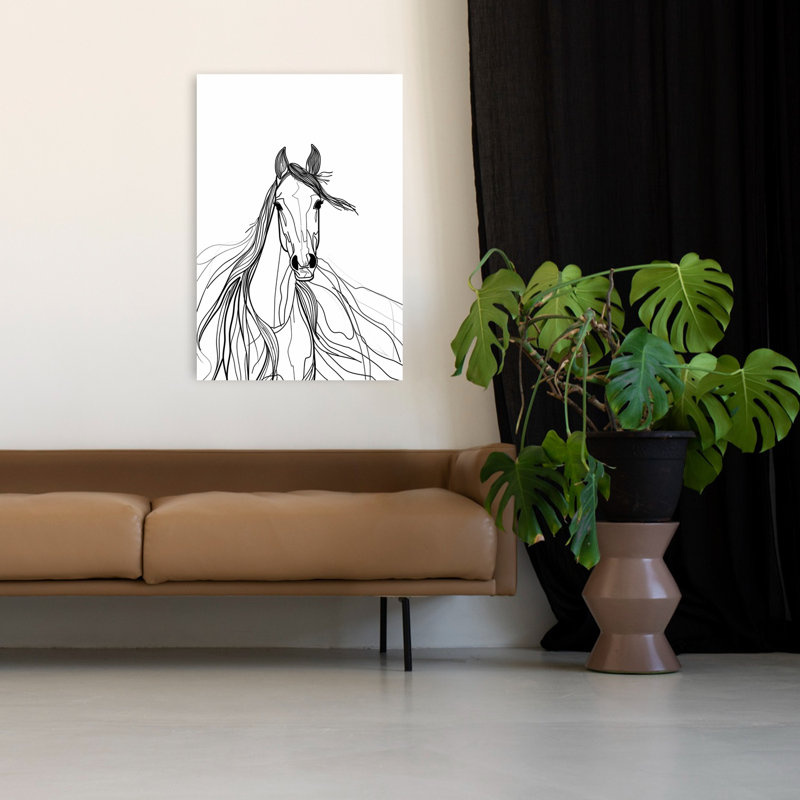 Art mural cheval contemporain à crinière, H 48 po x l 32 po