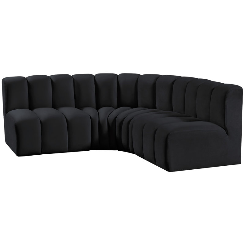 Hirah Upholstered Curved Sectional Reversible, Black Velvet