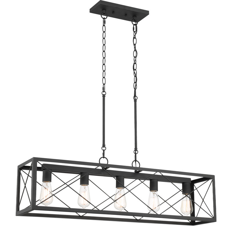 Evys Dimmable Kitchen Island Linear Chandelier, Aged Zinc, 5, 109" H x 36" W x 7.78" D
