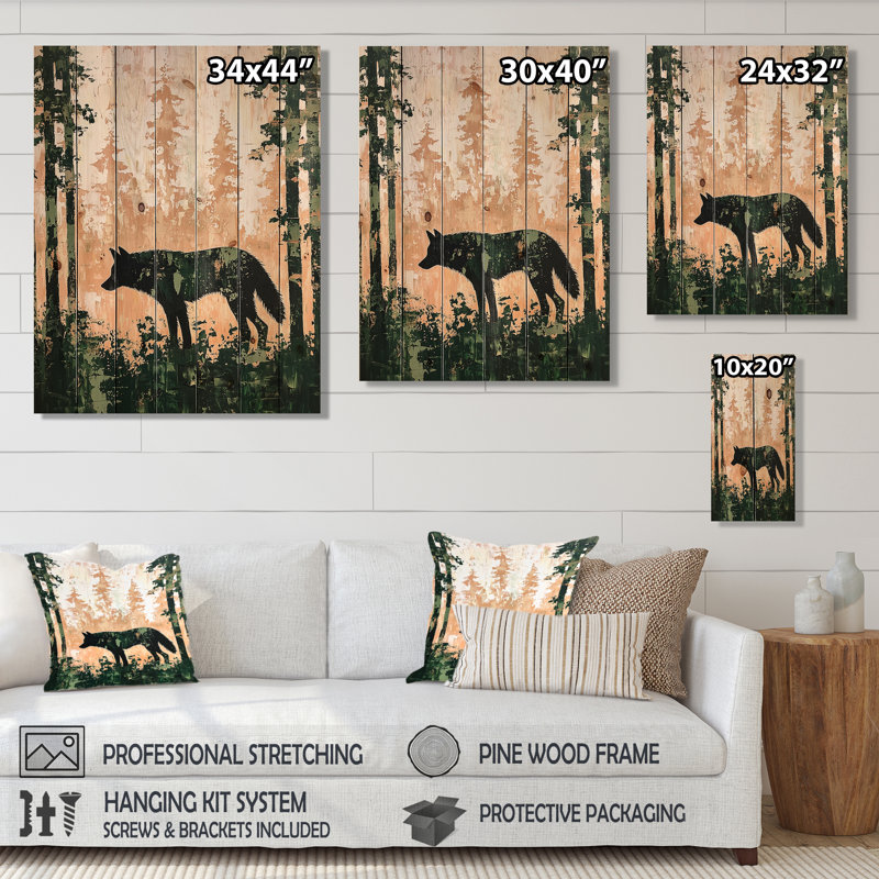 Forest Wolf Guardian of the Woods I - Impression sur bois noir moderne sur bois de pin naturel, H 40 po x l 30 po