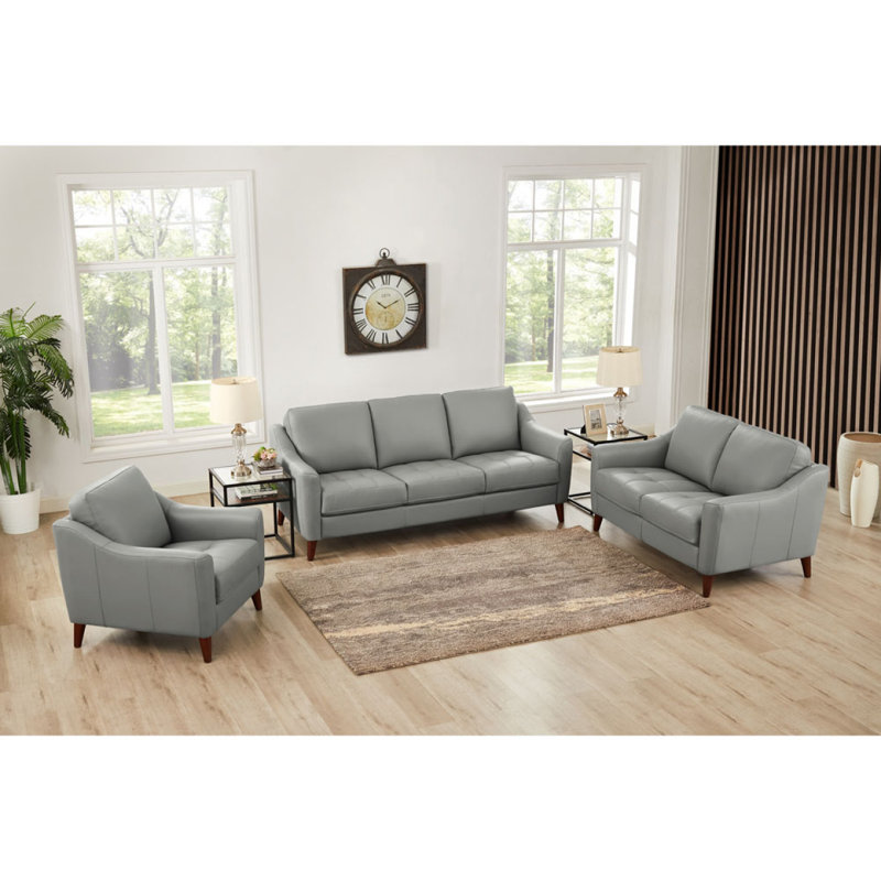 Canapé moderne en cuir Ersa, Gris argenté