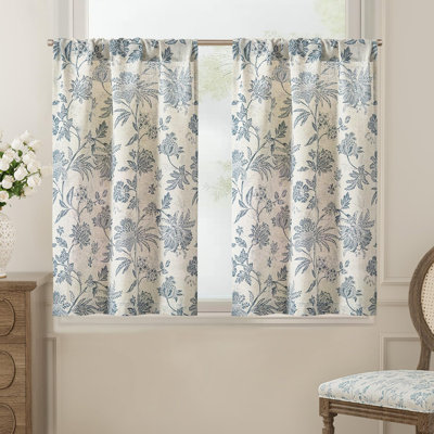 Rideaux en lin à motif floral avec passe-tringle