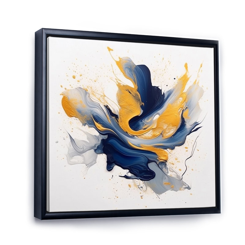 «Dark Blue and Gold Strokes X», reproduction sur toile encadrée, H 30 po x l 30 po x P 1 po, Cadre flottant noir
