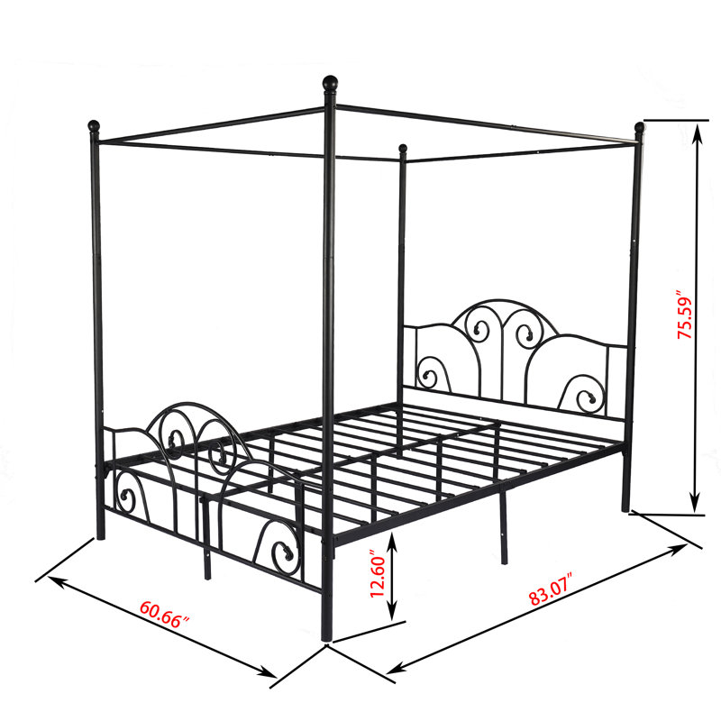 Mayssa Metal Canopy Bed, Black, Queen
