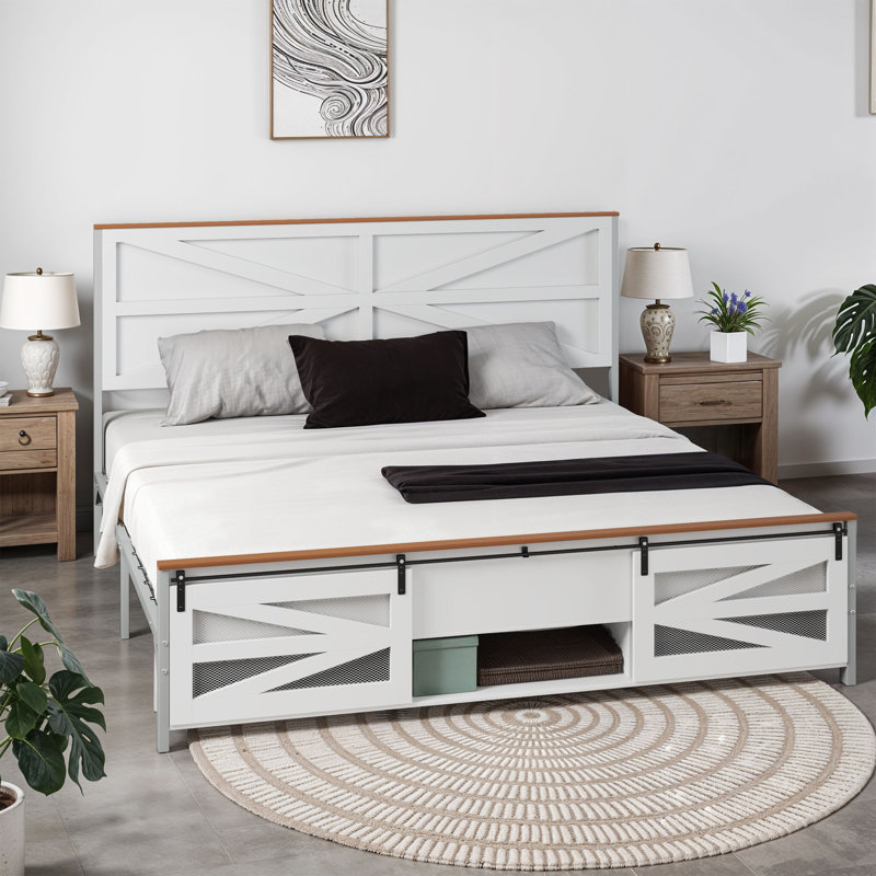 Farmhouse Rustic Platform Bed, King, Oak