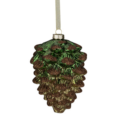 Ornement en forme de pomme de pin vert 4,5 po avec verre scintillant bronze