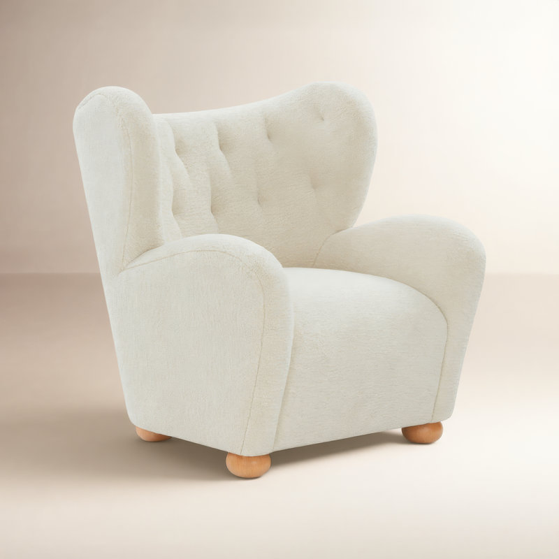 Levin Wingback Accent Chair, Beige Faux Shearling