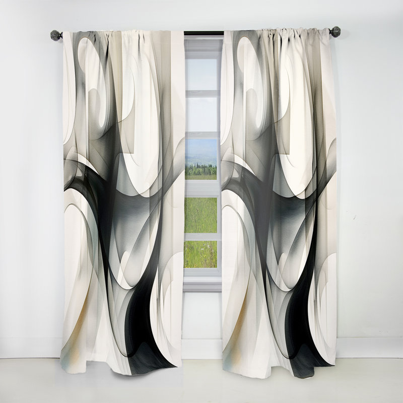 Abstract Neutral XIV - Modern Velvet Curtain - Room Darkening - 1 panel, 52" W x 90" L
