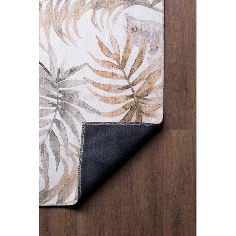 Tapis décoratif beige et brun à motif floral tissé, Rectangle 6 pi 11 po x 10 pi 3 po