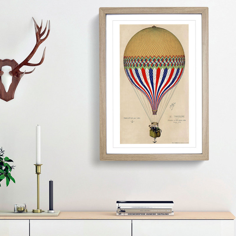 Hot Air Balloon in France - Picture Frame Painting Print on MDF, 36cm H x 27cm W x 2cm D, Oak Framed