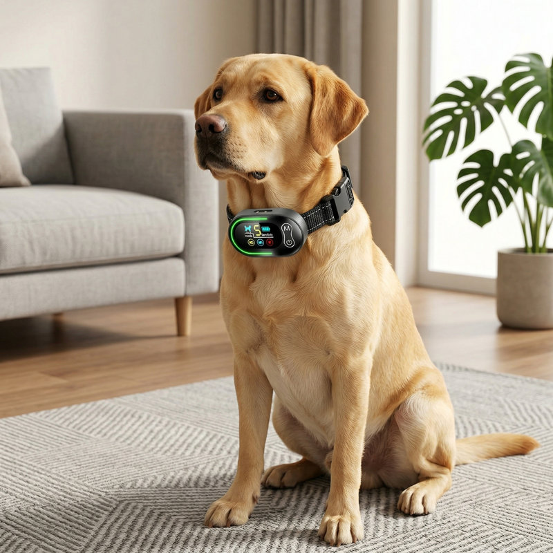 Collier d'écorce intelligent rechargeable, formation anti-aboiement avec choc de vibration réglable à sensibilité sonore, pour grands chiens de taille moyenne, noir