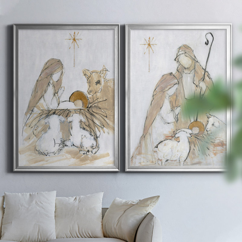 Sainte nuit, ensemble de 2 impressions, H 26,5 po x l 73 po, Toile encadrée, Argent argent
