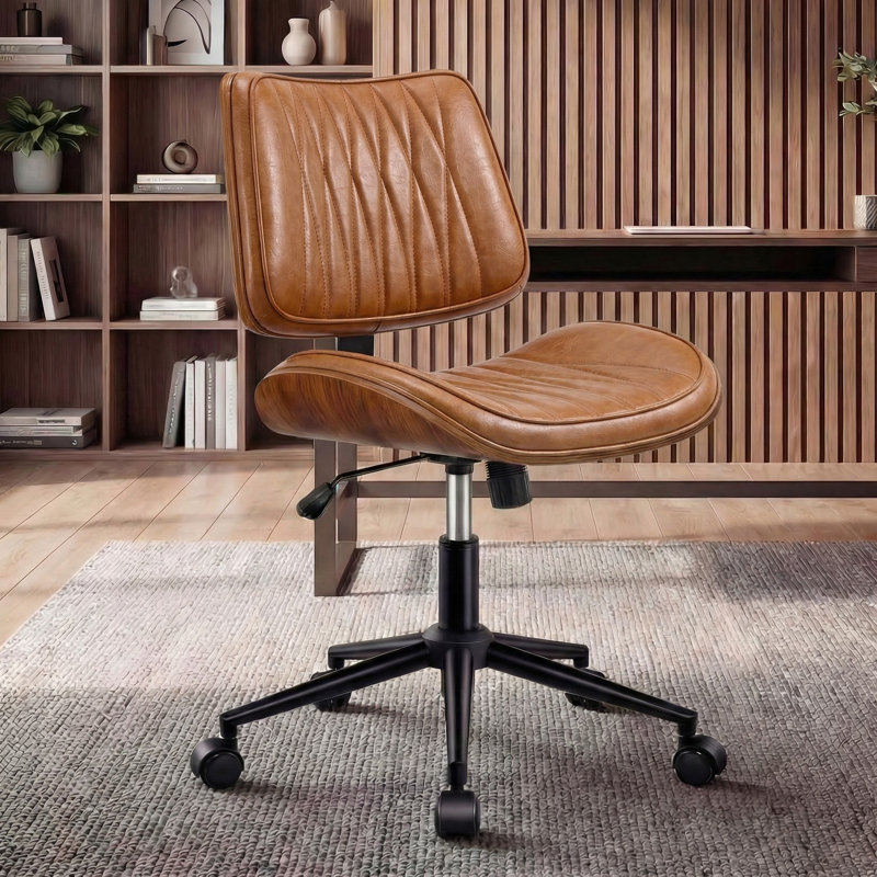 Adjustable Height Drafting Stool with Footring Wheels, Camel