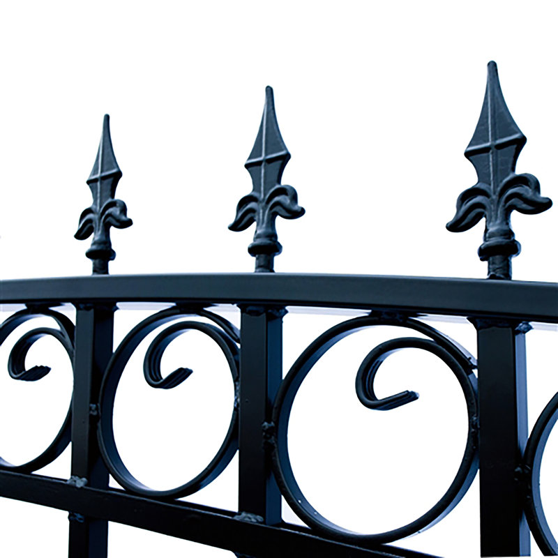 Black Steel Arched Ornamental Driveway Gate with Pointed Pickets