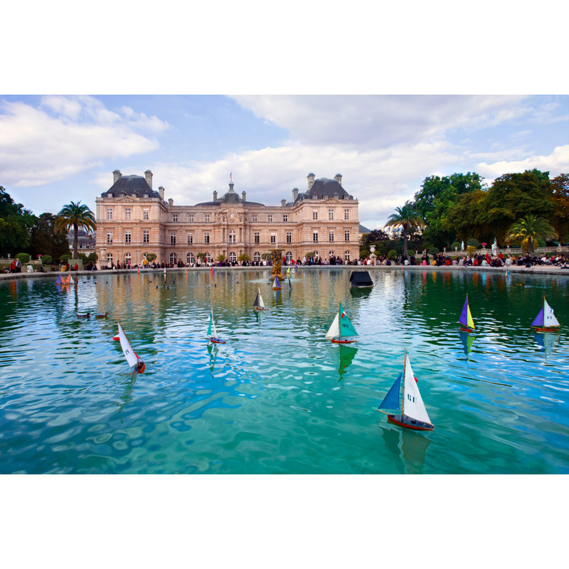 Luxembourg Garden Sailboats - Picture Frame Photograph on Paper , 22.5" H x 31.5" W, Natural Framed