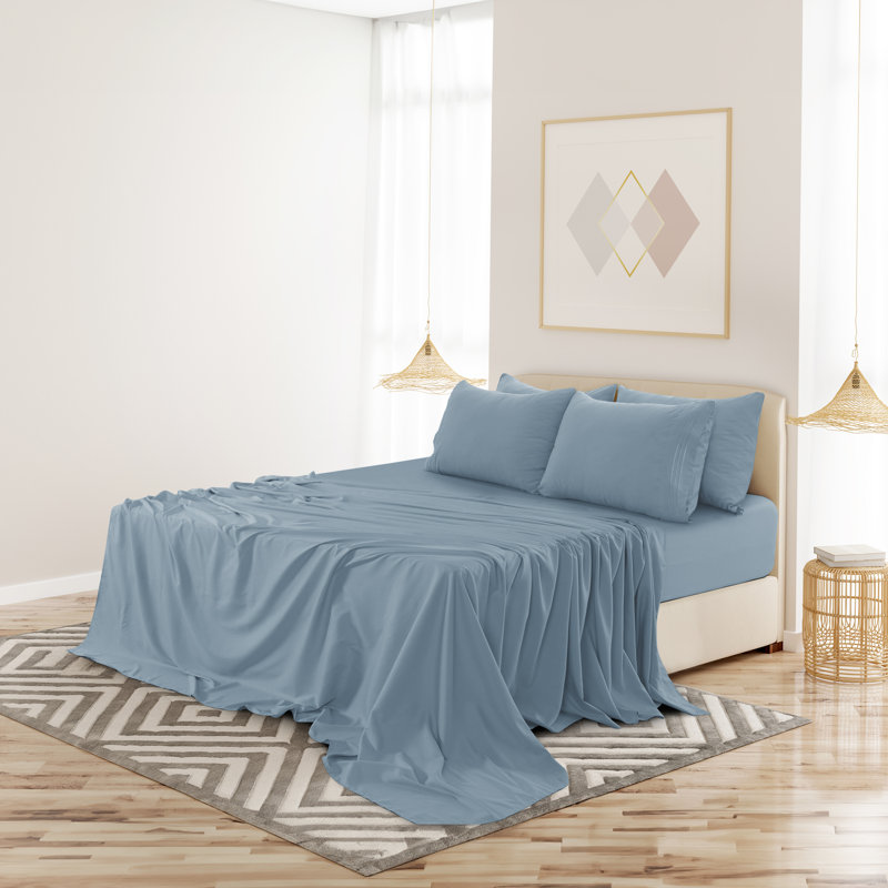 Ensemble de draps en microfibre 6 pièces Lux Decor, Bleu, Ensemble de draps pour très grand lit californien