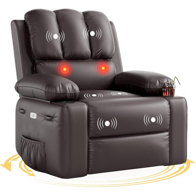 Fauteuil inclinable électrique avec massage et chaleur, pivotant à 360 °, port USB - Chaise berçante électrique surdimensionnée pour le salon