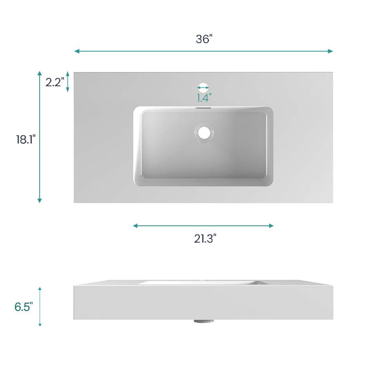 ntegrated Solid Surface Basin WITHOUT Drain And Faucet, Glossy White Color