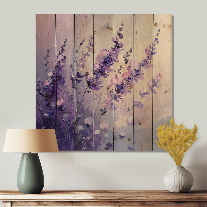 Fleurs de lavande éthérées, lueur - impression de bois de fleurs sauvages - sur bois de pin naturel, H 30 po x l 30 po