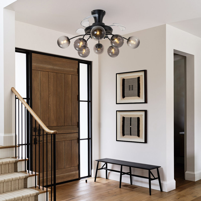 Plafonnier moderne à DEL de 34 po avec ventilateur intégré et télécommande, Noir/gris