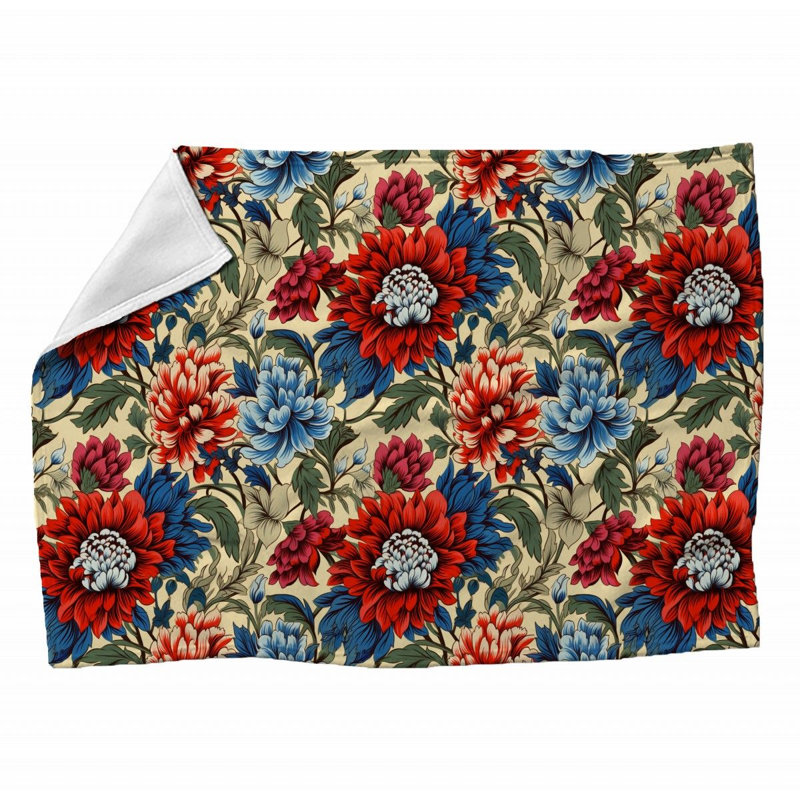 Machine Printed Throw Blanket, Twin, Floral, Red/Blue/Green