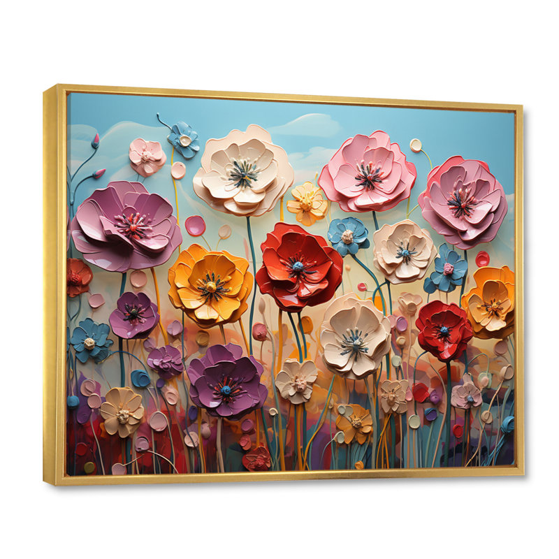 Pink Dandelion Meadow Melody I - Floral Wall Decor, Cadre flottant doré, H 34 po x l 44 po x P 1,5 po