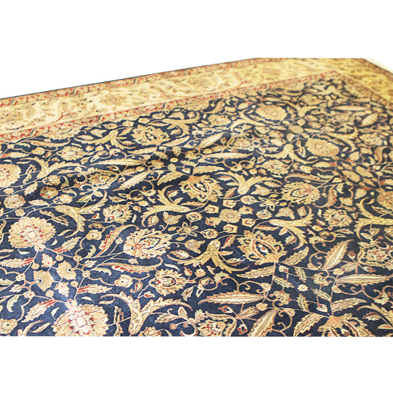 High-Quality Hand-Knotted Navy And Gold Area Rug