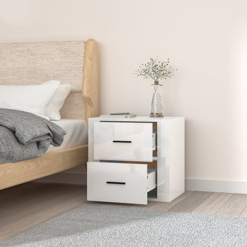 50cm W Manufactured Wood Bedside Table, High Gloss White
