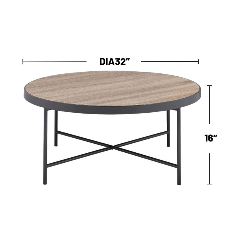 Table basse ronde en bois avec cadre en métal