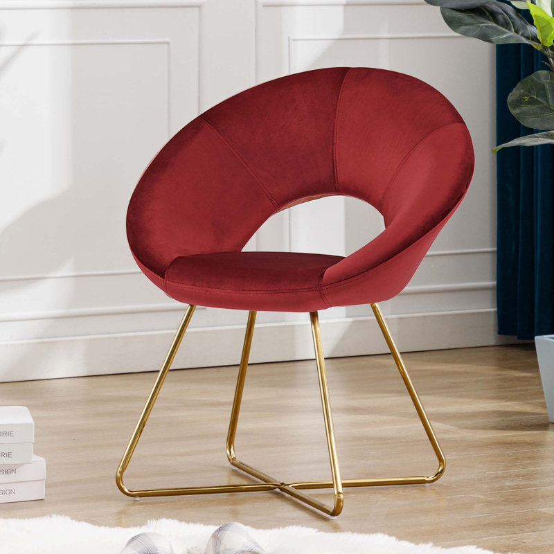 Zed 68cm Wide Velvet Papasan Chair, Red, Gold