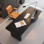 Bureau rectangulaire noir en bois massif + fer avec 3 tiroirs-1357029307