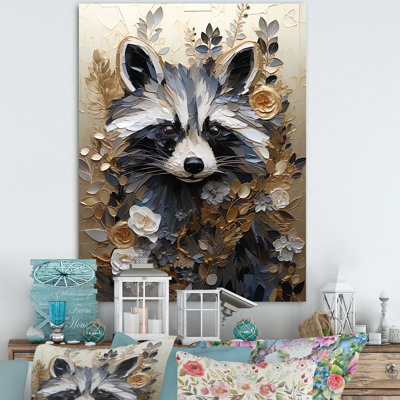 " Mischief Blooming Raccoon Portrait "