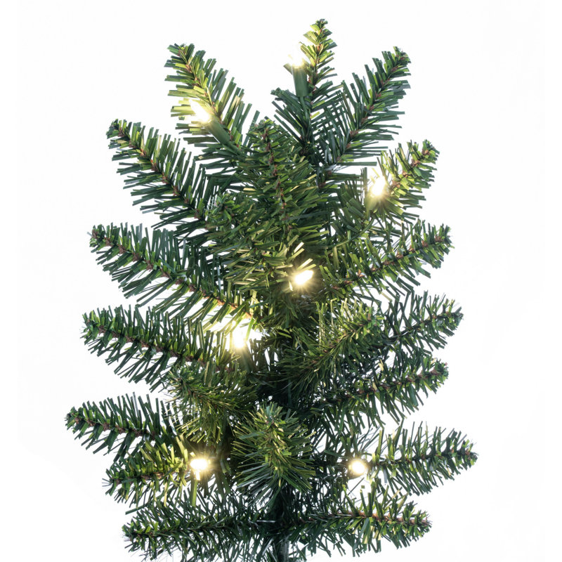 Vickerman 5.5' X 37" Chapel Pine Artificial Christmas Half Tree With 619 Pvc Tips, 250 Ul Dura-Lit® Led Warm White Mini Lights, Hinged Branches And Folding Metal Stand