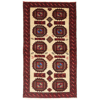 Tapis oriental vintage tribal beige et rouge 3X6 Vintage