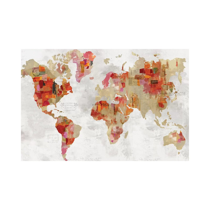 Red Map by Aimee Wilson - Wrapped Canvas Painting, 66.04 cm H x 45.72 cm W x 3.175 cm D