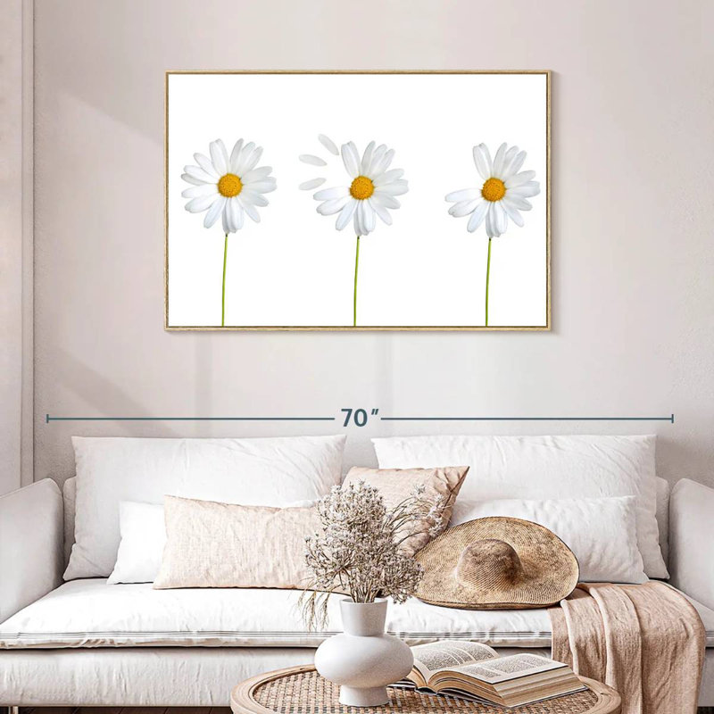 Marguerites plumées, Cadre flottant en bois naturel, 43 po x 29 po
