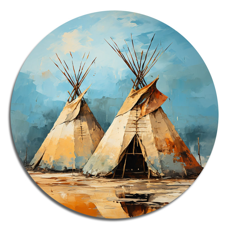 Tipi jaune jaune, collage de rythmes III - personnes, art en métal rond, H 23 po x l 23 po