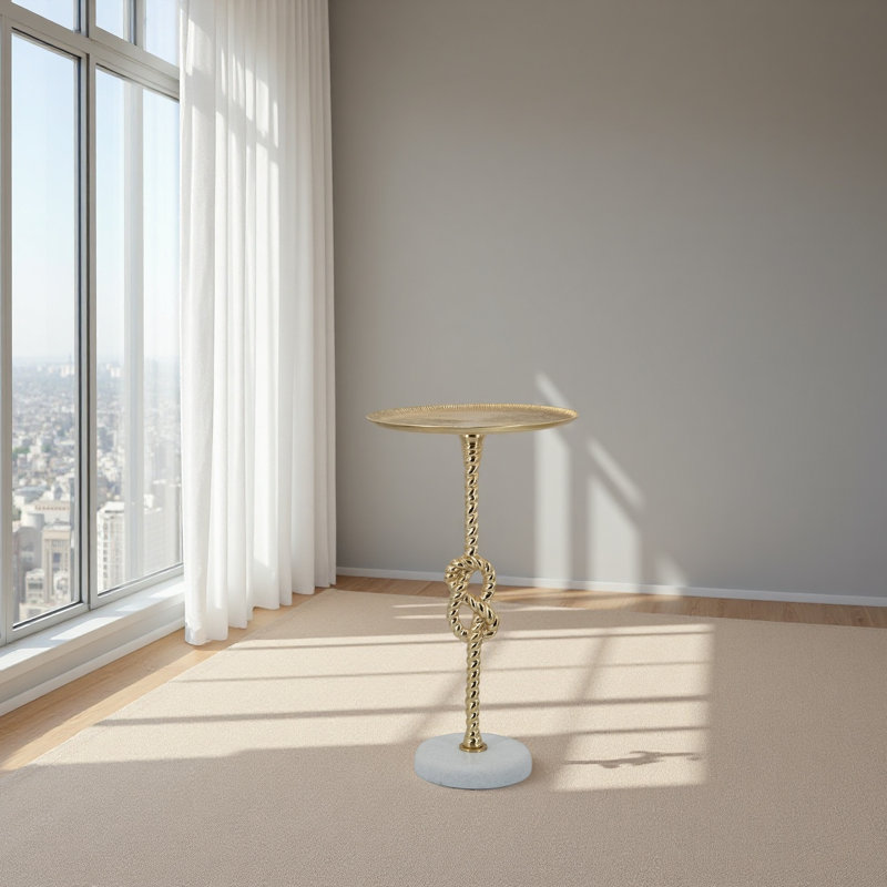 Table d'appoint 13,8 x 13,8 x 24 po avec nœuds en corde et base en marbre