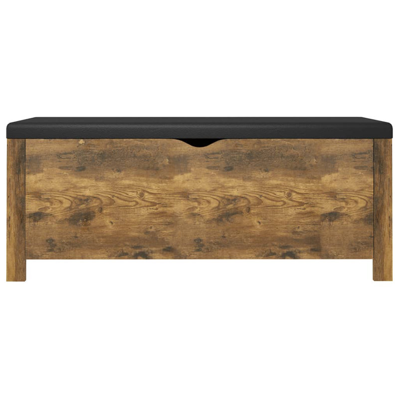 Banc de rangement en similicuir Atalfo, Noir, Chêne fumé