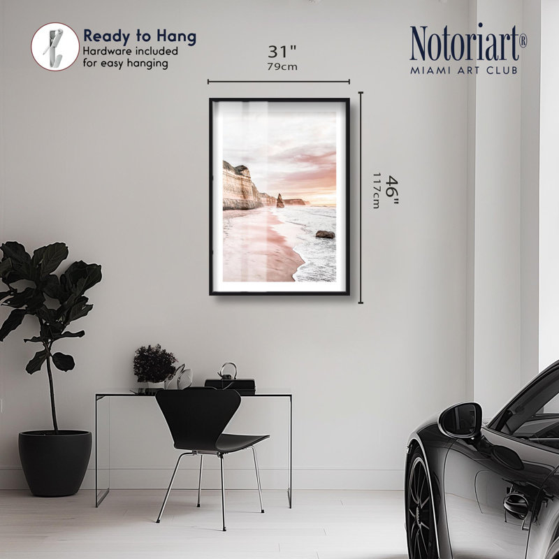 «Rose Beach Shadowbox Print Coastal Art Prints» par Notoriart, cadre noir, 31 x 46, H 46 po x l 31 po, Noir