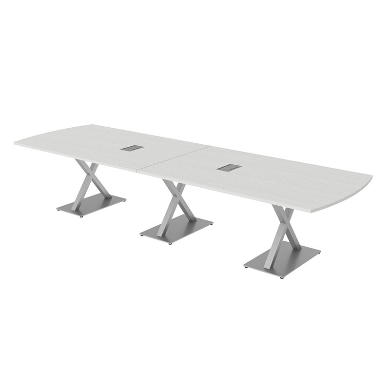 Table de conférence Pavert Arc Unité électrique, Cyprès blanc, Argent, H 30 po x l 144 po x P 48 po