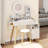 Round Mirror Bedside Vanity Table Set With Cushioned Stool, 2 AC + 2 USB Ports, 17" Touch-Control LED Mirror, 3-Color Lighting, Adjustable Brightness, Large Desktop, Multi-Layer Storage